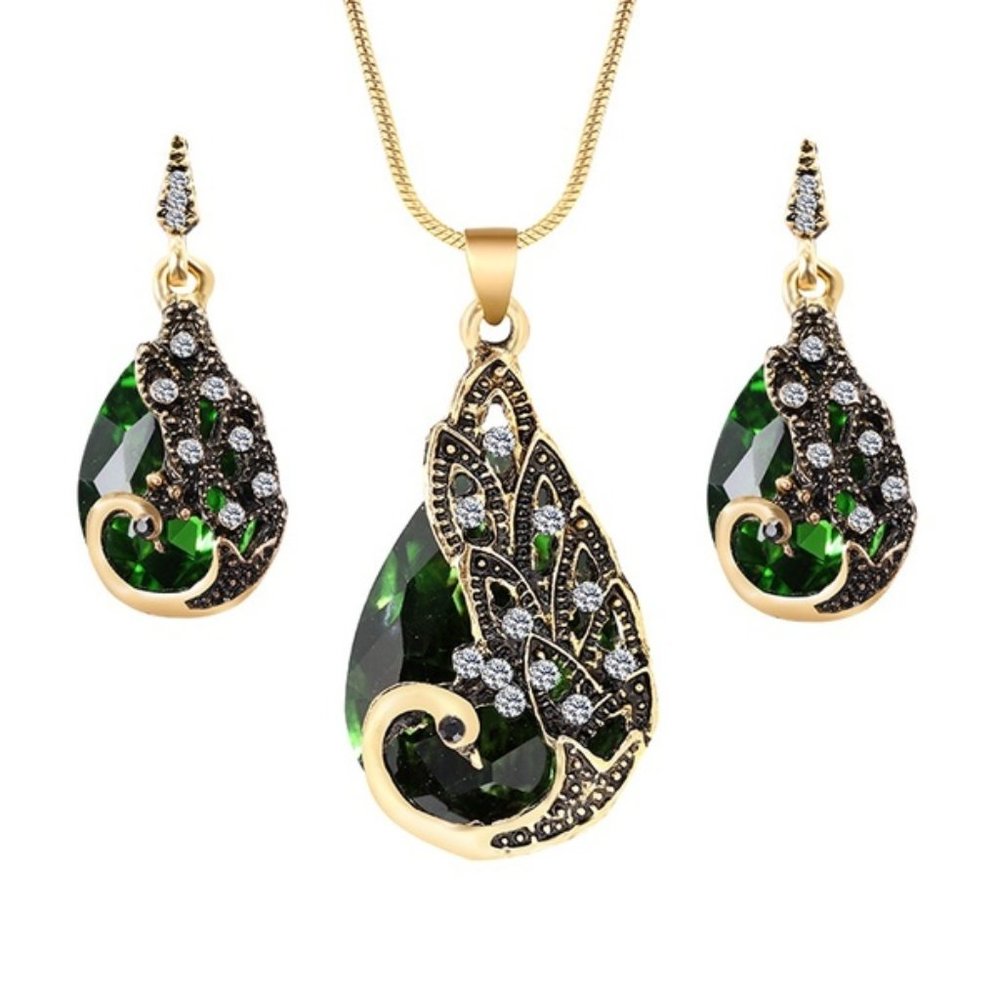 Bohemian 18K Gold-plated Crystal Jewelry (Green)